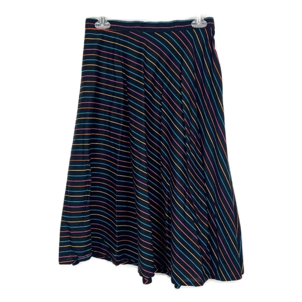Glenora Skirt Women 11 Black Rainbow Stripe A-Line Union Made Midi Swing Vintage
